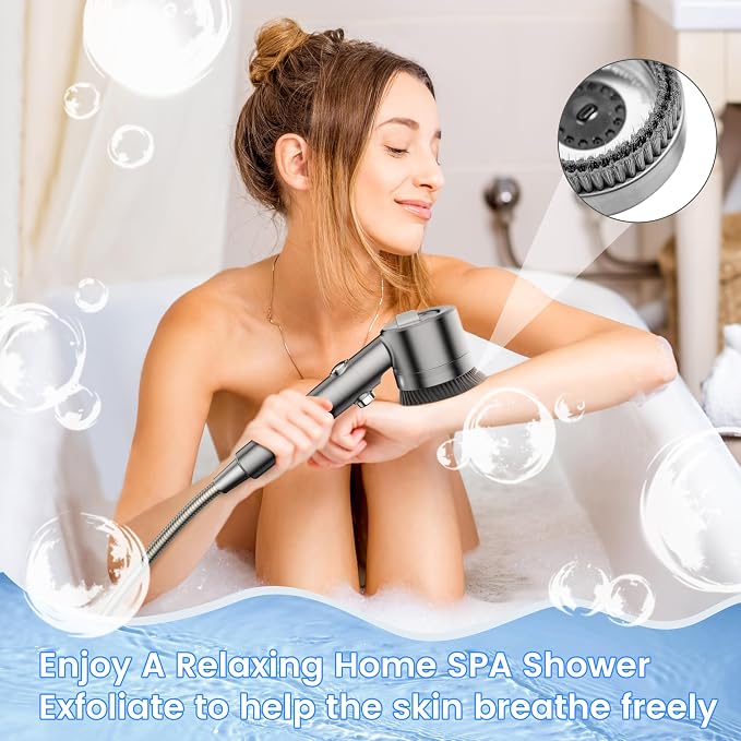 Filtered Shower Head with Handheld,High Pressure Shower Heads with Filters | ON/OFF Switch,4 Spray,Built-in Power Wash,Detachable Showerhead,Silicone Massage Brush,Remove Chlorine,Water Softener