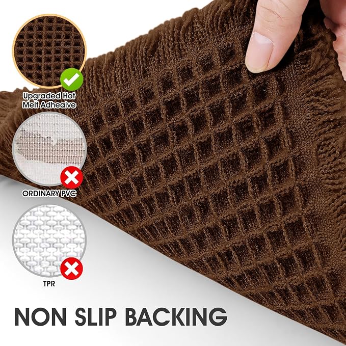Waffle Bath Mat Brown 32"x20", Boho Woven Modern Bath Mat Rugs, Absorbent Non Slip Bathroom Rugs, Soft Washable Bath Rugs with Tassels for Bathroom, Bedroom, Kitchen, Shower, Tub