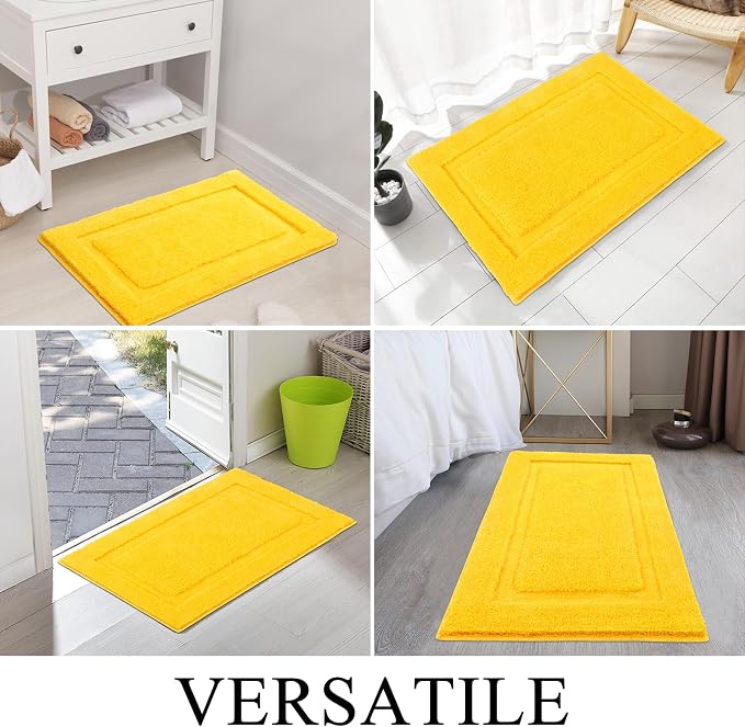 SHACOS Soft Microfiber Bathroom Rugs Set of 2 Pieces, Yellow | 47x20 + 32x20, Absorbent Plush Bath Rugs, Non Slip Washable Shaggy Bath Mats, Fluffy Bathroom Runner Floor Mats Shower Rug