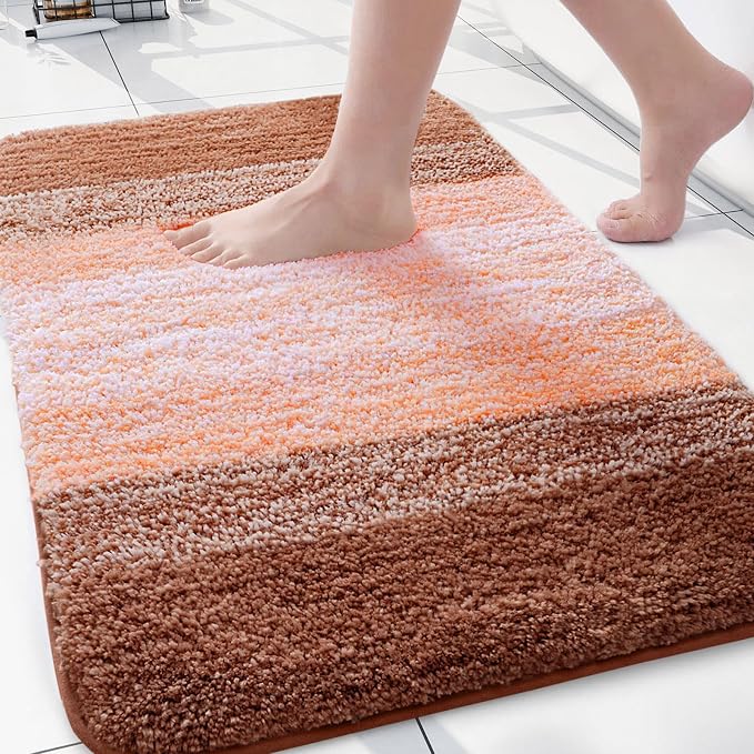 Arotive Microfiber Bathroom Rugs, Shaggy Soft Absorbent Bath Rug, 30x20 | Orange, Rubber Backing Thick Plush Machine Washable Dry Bath Mats for Bathroom, Tub and Shower, Rectangular