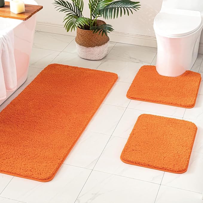 MIULEE Fall Orange Bathroom Runner Rugs Soft Microfiber Bath Mat 16x60 Inch | Absorbent, Non Slip, Quick Dry, Fluffy Bath Rugs for Bathroom Floor Tub Showers, Machine Washable