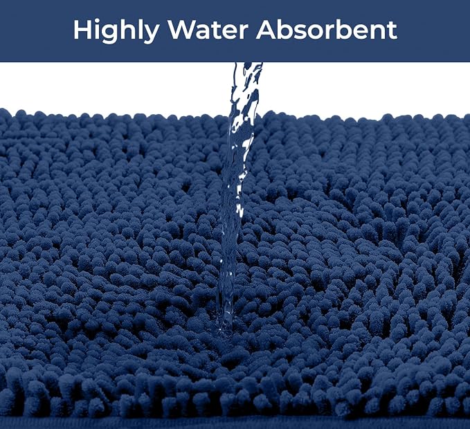 LuxUrux Bath Mat, Extra-Soft Plush Non-Slip Bathroom Rug, Luxury Chenille Microfiber Material, Super Absorbent Shaggy Bath Rug. Machine Wash & Dry (17 x 24 inches, Blue)