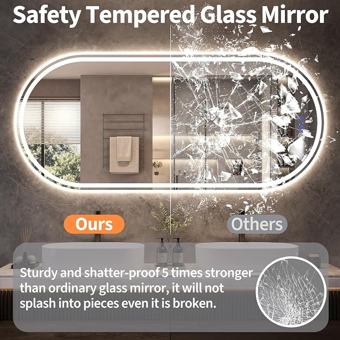 Oval LED Bathroom Mirror, 26"x 65" Led Full Length Mirror | Frameless Large LED Mirror with Front Light & Backlit, Anti-Fog, Dimmable Wall Mounted Lighted Mirror, Smart Bathroom Mirror