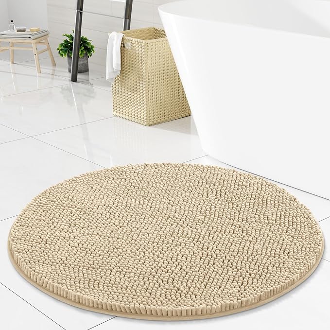 Arotive Bathroom Rugs Round 24x24, Soft Absorbent Shaggy Chenille Bath Rugs | Beige, Machine Washable Rubber Backing Bath Mats for Bathroom Floor Tub and Shower Home Decor Accessories