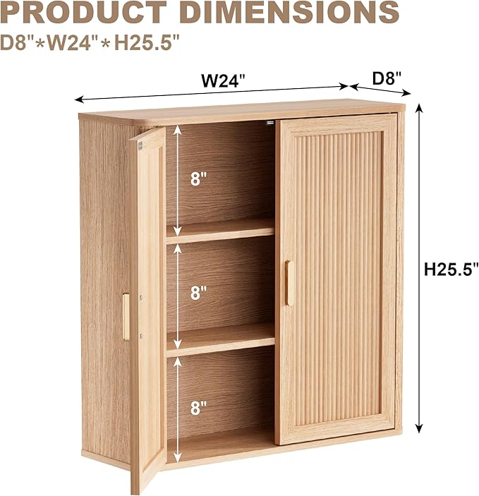 Bathroom Storage Wall Cabinet, Over the Toilet Storage Cabinet Above Toilet Storage, Medicine Cabinet with Adjustable Wood Shelf & Doors for Laundry Room & Kitchen & Living Room (Natural Oak)