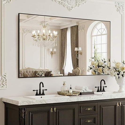 FICTOR Bathroom Vanity Mirror for Over Sink, 30" x 48", Black | Anti-Rust Frame, Shatterproof Tempered Glass, Vertical/Horizontal Wall Mounted Mirror for Bedroom, Entryway, Living Room
