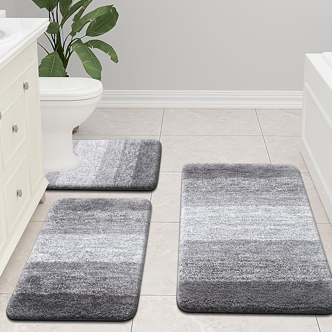Arotive Microfiber Bathroom Rugs, Shaggy Soft Absorbent Bath Rug, 44x24 | Grey, Rubber Backing Thick Plush Machine Washable Dry Bath Mats for Bathroom, Tub and Shower, Rectangular