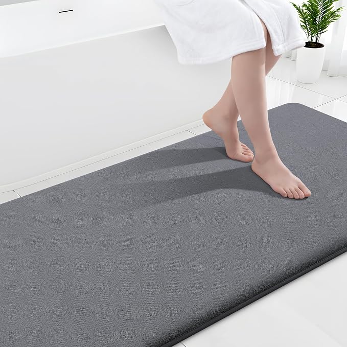 Smiry Memory Foam Bath Mat 70x24, Extra Soft and Absorbent Bathroom Rugs | Dark Grey, Quick Dry Machine Washable Non-Slip Bath Mat for Bathroom Floor, Shower and Tub