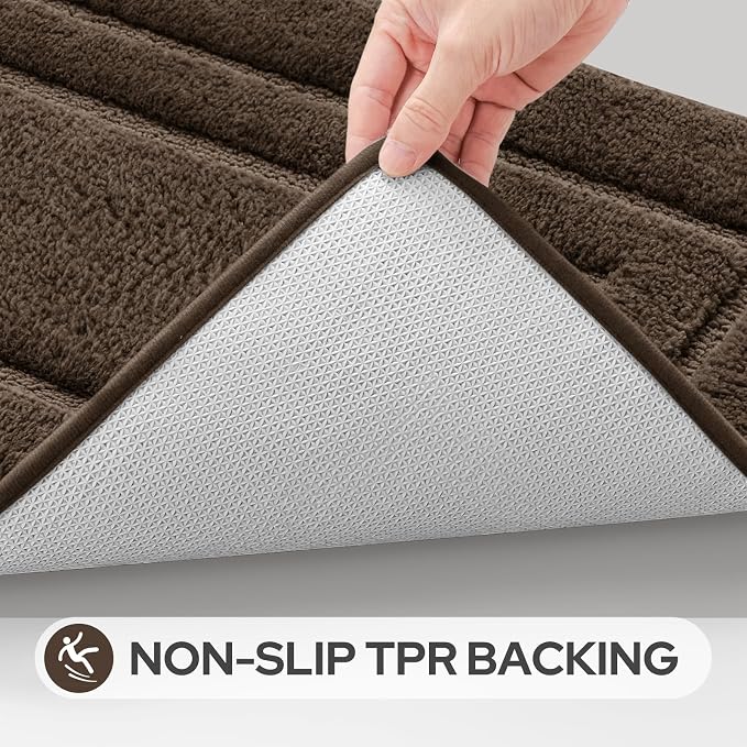 HOMEIDEAS Bathroom Rugs Sets 2 Piece, Super Soft and Absorbent Non Slip Microfiber Machine Washable Bath Mat Set (20" x 47" + 16" x 24", Brown)
