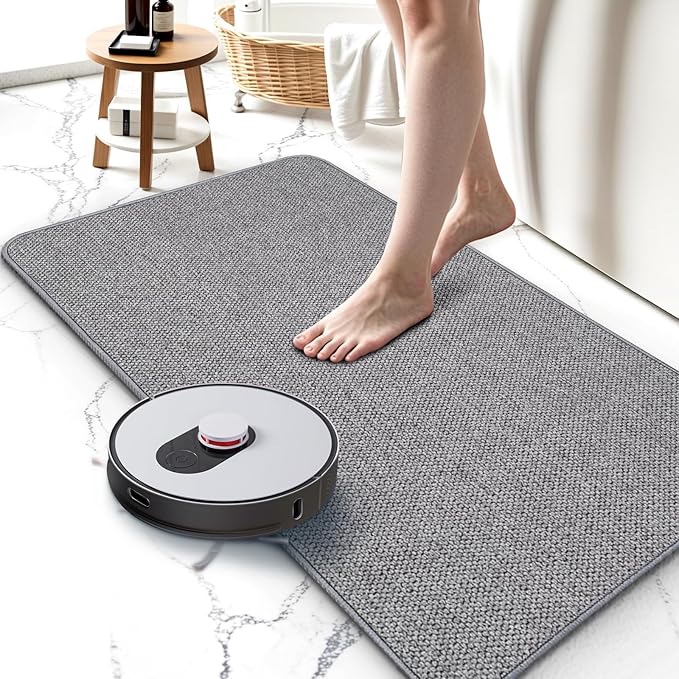 Upgraded Bath Mat 24x48Inch, Thin Bath Mats Rugs with Rubber Backing Non-Slip, Absorbent,Quick Dry Machine Washable, Home Decor Accessories Cozy Cloth Bathroom Rugs fit Under Door/Sink/Tub/Shower-Gray