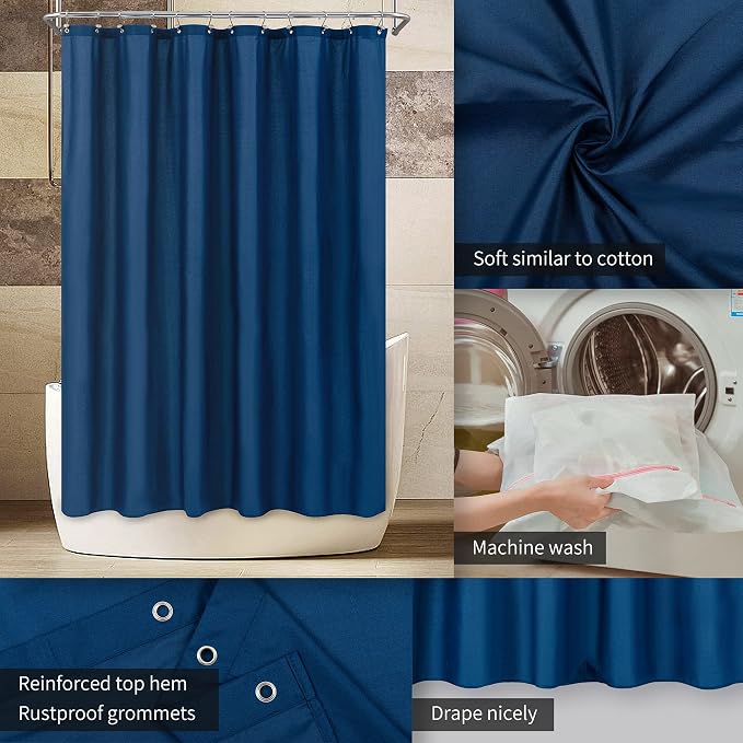 ALYVIA SPRING Waterproof Fabric Shower Curtain or Liner Navy Blue, 72x72 | 3 Magnets, Soft Cloth & Hotel Quality, Machine Washable, Light-Weight, Standard Size