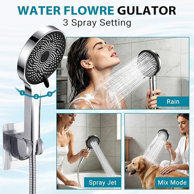 Shower Head, Rain Shower Head with Handheld Spray Combo, 12Inch Adjustable High Pressure Rainfall Shower Head, Dual Showerhead Set with Extension Arm