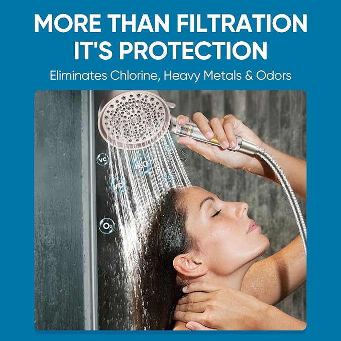 Cobbe Filtered Shower Head with Handheld, Water Softener for Hard Water | High Pressure 6 Spray Mode Shower Head with Filters - Remove Chlorine - Reduces Dry Itchy Skin,Brushed Nickel