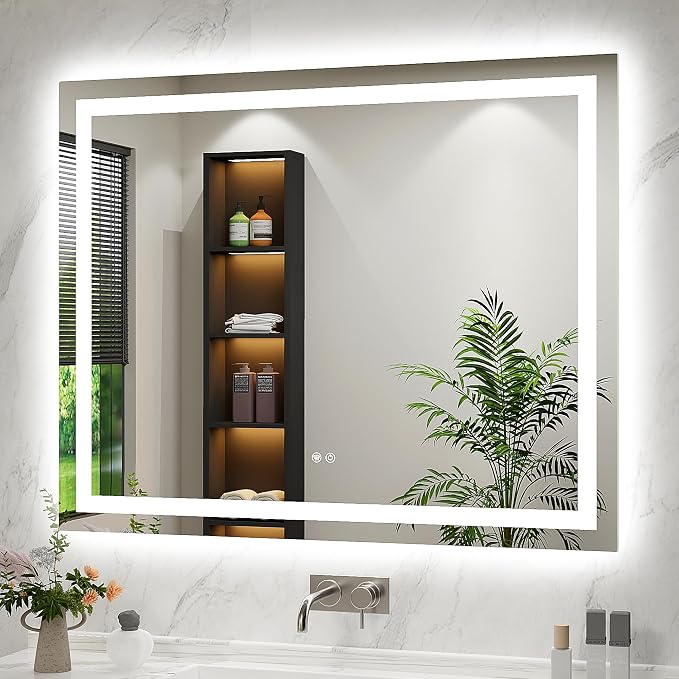 LED Bathroom Mirror 40"x32" Inch Lighted Bathroom Vanity Mirror with Lights, Brighter Frontlit and Backlit Light up Anti Fog Mirror, Tempered Glass, 3-Color Dimmable, Memory Function
