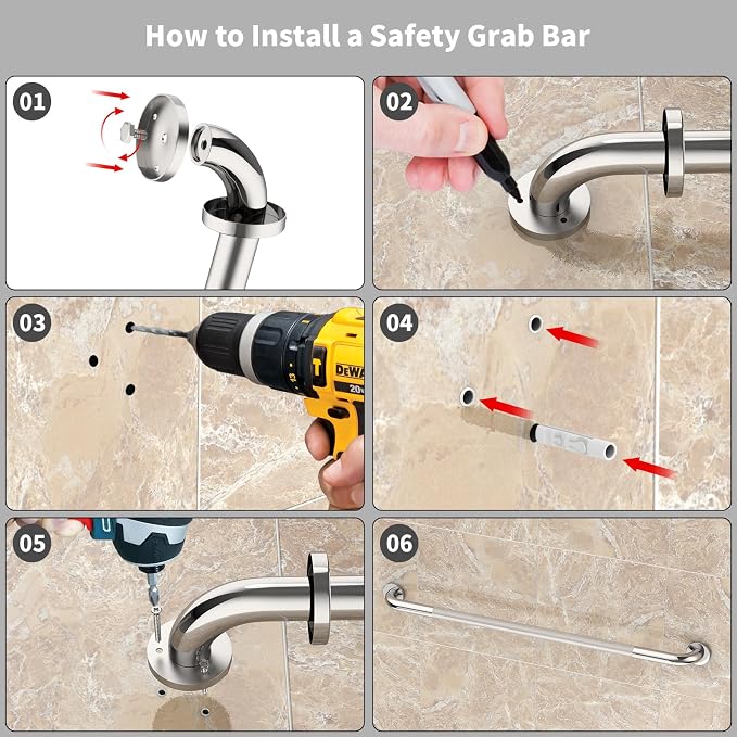 Chrome Grab Bar 40 Inch, Grab Bar for Bathtub and Shower | Anti-Slip Knurled Grip, Stainless Steel, Bathroom Assist Handle Handrail, Handicap Support Bars for Toilet, 1.25" Diameter