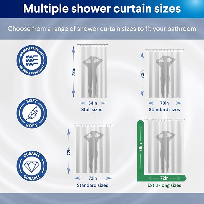 Clorox 2-in-1 Bathroom Shower Curtain Liner, Durable Fabric, Weighted Magnets for Bath Water Control, Washable Premium Quality, Extra Long, Modern - 72" x 78" White