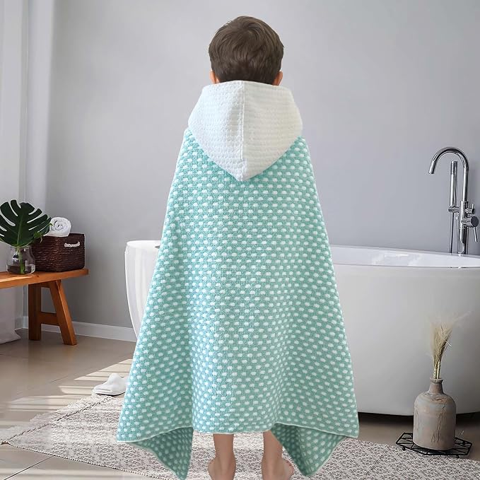 VOOVA & MOVAS Kids Hooded Towel Wrap, 6-10 Years, 100% Cotton, Sage Dot | Delicate Dot Detail, Quick Dry Fabric, Multi-Scenario Use for Bath, Pool and Seaside