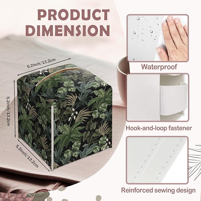 Tropical Leaves Decorative Square Leather Tissue Box Cover - Green Tissue Holder Gifts for Women Family and Friends on Birthday Housewarming - Home Decor Decorative for Bathroom Kitchen Office - A19