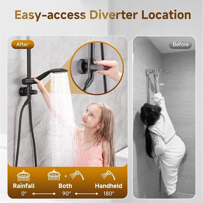 BRIGHT SHOWERS Shower System, 9 Inch Rain Shower Head with 5-Function Hand Shower, Dual Shower Combo with Height Adjustable Holder, Solid Brass Rail, 60 Inch Stainless Steel Hose, Oil-Rubbed Bronze
