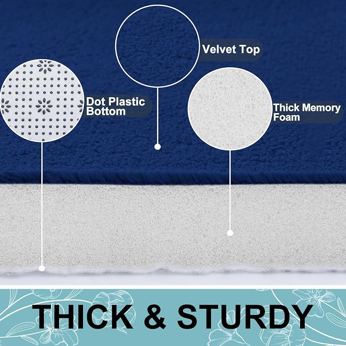 Smiry Memory Foam Bath Mat 30x20, Extra Soft and Absorbent Bathroom Rugs | Navy Blue, Quick Dry Machine Washable Non-Slip Bath Mat for Bathroom Floor, Shower and Tub