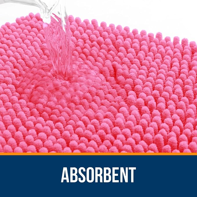 OLANLY Large Bathroom Rugs 50x30, Extra Soft Absorbent Chenille Bath Rugs | Hot Pink, Quick-Drying Rubber Backing, Machine Washable Bath Mat for Bathroom Floor, Tub and Shower, Home Decor Accessories