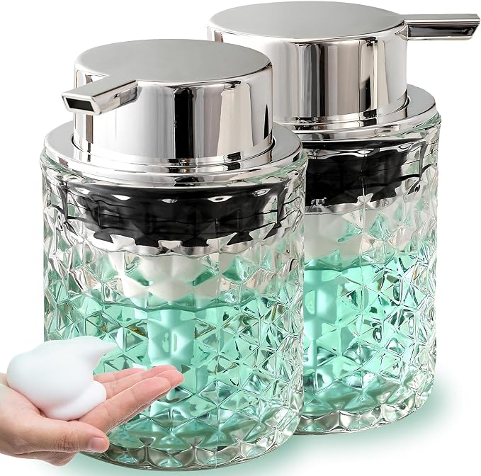 Malachi Foaming Hand Soap Dispenser, Refillable Clear Glass Foam Pump Bottle for Liquid Hand Soap, Dish Soap, Multi‑use for Bathroom, Kitchen & Commercial Use