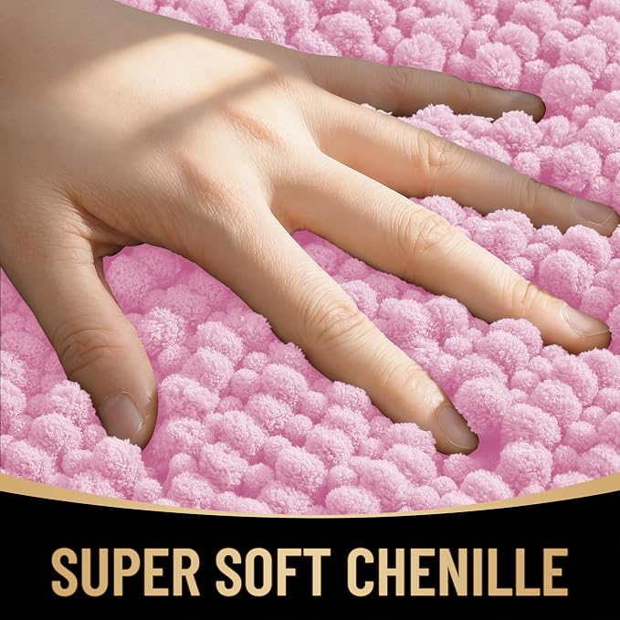 OLANLY Thick Chenille Bathroom Rugs 36x24, Soft Absorbent Bath Mat, Pink | Bath Rugs, Rubber Backing, Machine Wash Dry, Bath Mats for Bathroom Floor, Tub and Shower, Home Decor Accessories