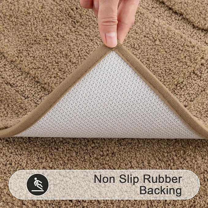 SHACOS Soft Microfiber Khaki Brown Bathroom Rugs Sets 2 Pieces 32x20 inch | Absorbent Plush Bath Rugs, Non Slip Washable Shaggy Bath Mats, Fluffy Bathroom Runner Floor Mats Shower Rug