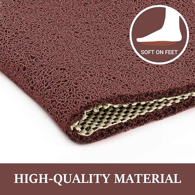 LuxStep Shower Mat Bathtub Mat Non-Slip Bath Mat with Drain, Quick Drying | 24x24 inch PVC Loofah Bathmat for Tub,Shower,Bathroom,Reddish Brown