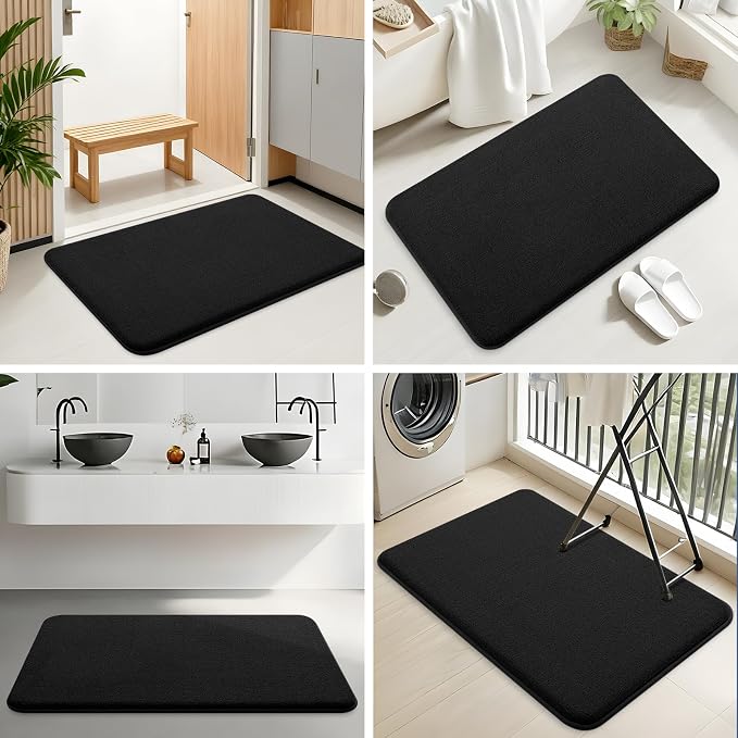 Smiry Memory Foam Bath Mat 36x24, Extra Soft Absorbent Bathroom Rugs | Black Quick Dry, Machine Washable Bath Mats for Bathroom, Shower, Tub and Home Decor Accessories