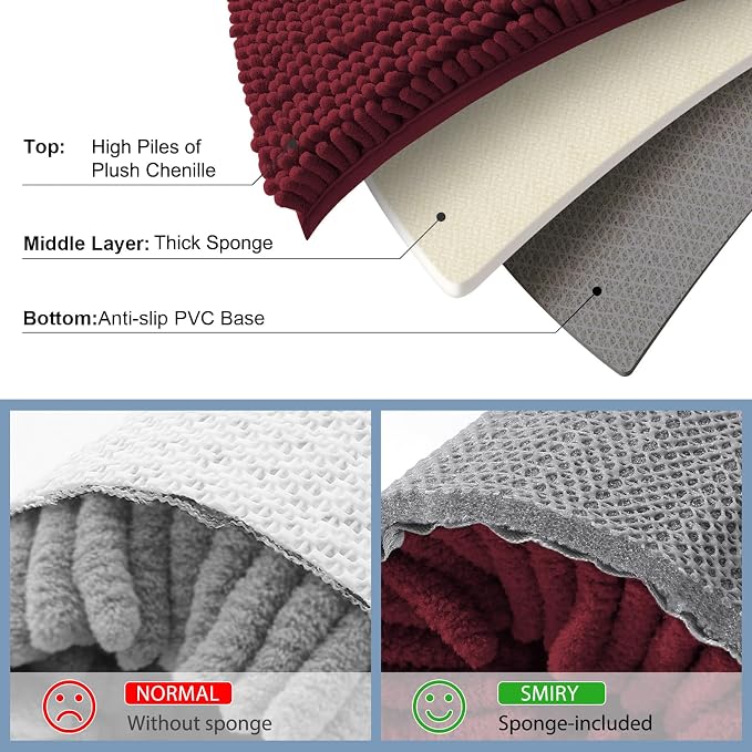 Smiry Luxury Chenille Toilet Rugs U-Shaped 20x20, Soft Absorbent Non-Slip Contour Bathroom Rugs for Toilet, Machine Washable Contoured Bath Mats, Burgundy