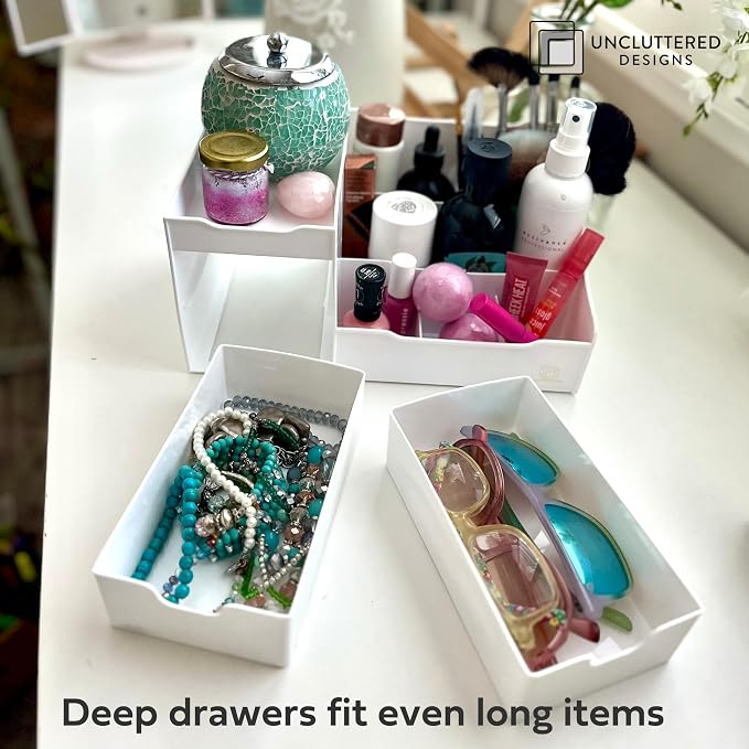 Large Makeup Organizer for Vanity - Countertop Desk With Drawers for Cosmetic, Beauty, Hair, Nail, Perfume & Skincare - Perfect for Bathroom & Bedroom Storage (White)