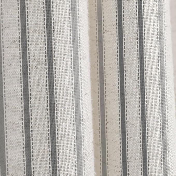 Farmhouse Striped Shower Curtain Grey Vintage Linen Curtain 72"W X 84"L | Extra Long Striped Shower Curtains with Linen Texture for Bathroom Decor