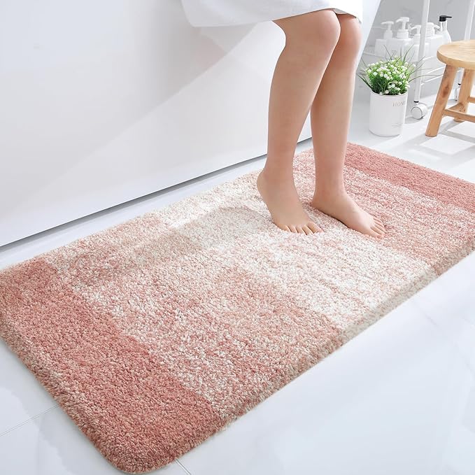 OLANLY Bathroom Runner Rug 40x24, Extra Soft Absorbent Microfiber Bath Rugs | Peach, Non-Slip Quick-Drying Rubber Backing, Machine Washable Long Bath Mat for Floor, Tub and Shower, Home Decor Accessories