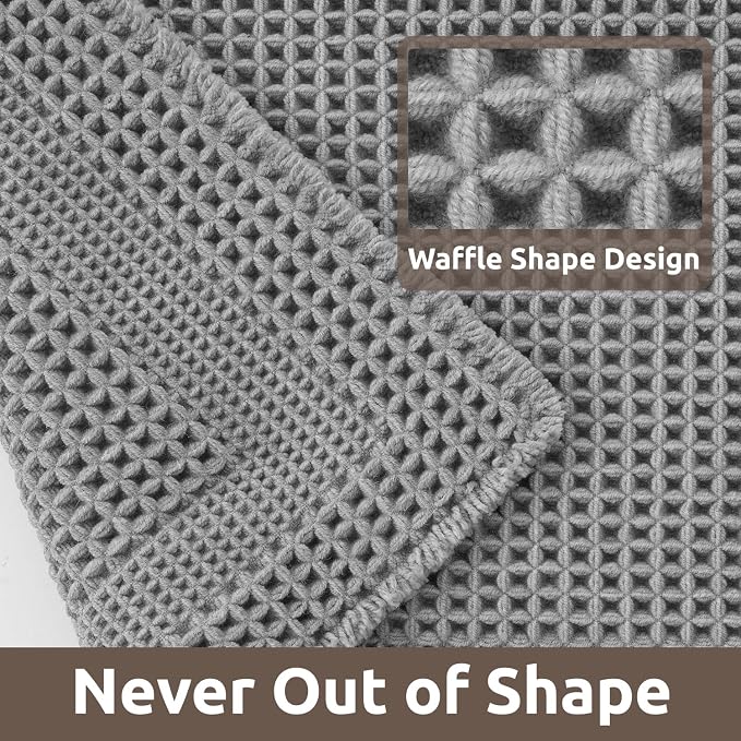 AMOAMI Waffle Bath-Mat, Absorbent Bath Mats for Bathroom Non Slip, Machine Washable Bathroom Rugs with Tassels Ultra Soft Boho Bath Rugs for Floor 24"x36" Grey