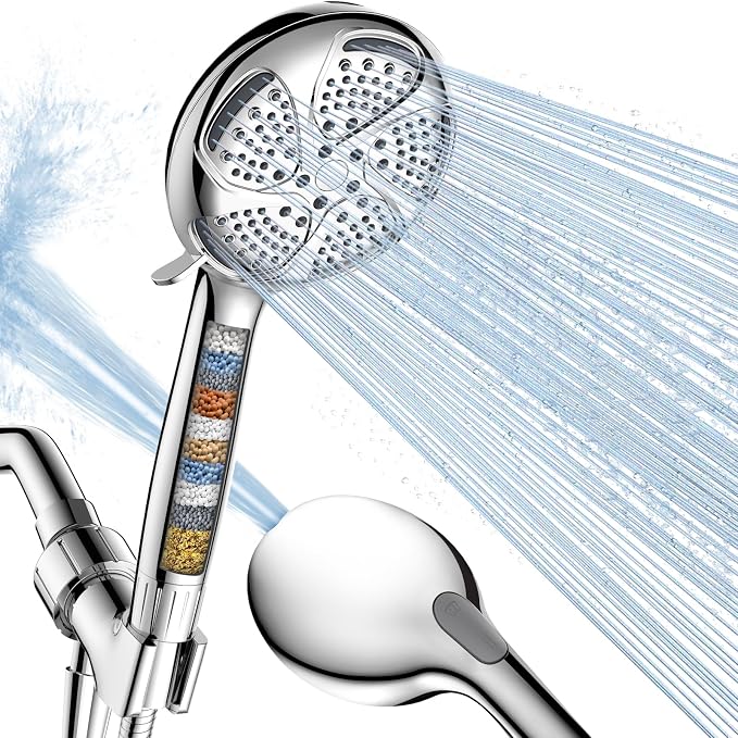 FEELSO Filtered Shower Head with Handheld, High Pressure 7-Spray Showerhead | Shower Filter Head for Hard Water, Remove Chlorine, Reduce Dry Itchy Skin, Anti-clog Nozzles, Power Wash to Clean Tub&Pet