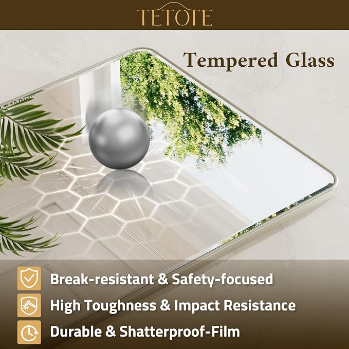Brushed Nickel Mirrors for Wall 30 x 36 Beveled Edge Tempered Glass, Rounded Corner Rectangle Framed Mirror for Modern Bathroom, Living Room, Bedroom, Entryway