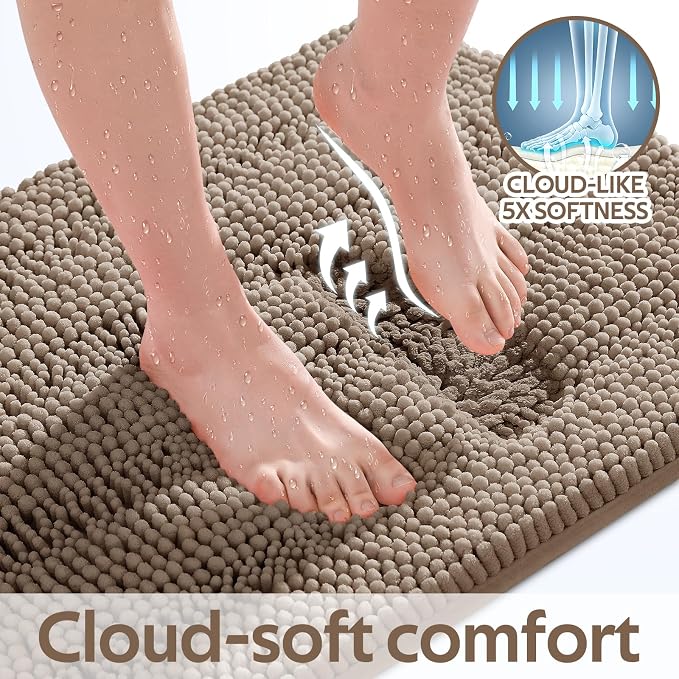 Striped Dark Beige Toilet Bathroom Rug Mat Set 2 piece Rug Ultra Soft, Non Slip Chenille Bath Rugs, Absorbent Plush Shaggy Bath Mats for Bathroom, Bedroom, Kitchen, Shower, Tub,Taupe