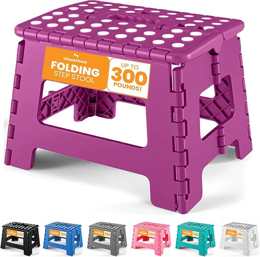 Utopia Home Folding Step Stool 9 Inch, Anti-Slip, Purple, 1-Pack | 9-inch foldable step stool with anti-slip surface, built-in handle, and 300 lbs support for safe home use.