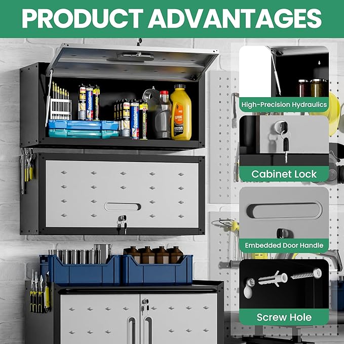 Garage Storage Cabinet System,Wall Cabinet & Locking Rolling Tool Cabinet with Doors and Adjustable Shelves