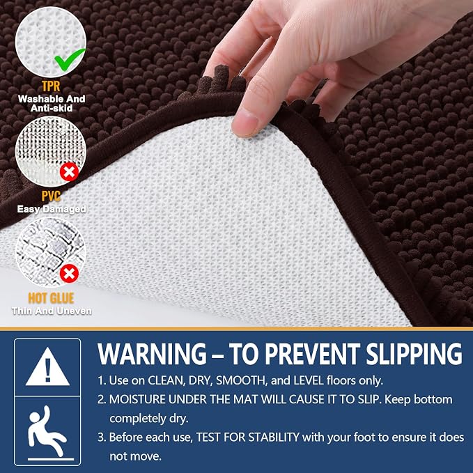 Arotive Bathroom Toilet Rugs Chenille U Shaped 24x20, Brown | Extra Soft Absorbent Shaggy Chenille Contour Bath Rugs for Toilet, Machine Washable Rubber Backing Contoured Bath Mats