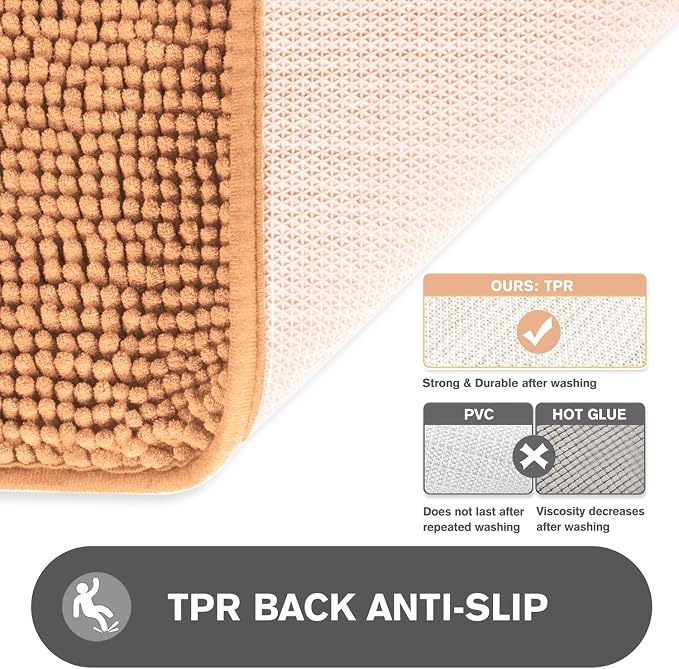 Bathroom Runner Rug 24 x 72 Non Slip – Extra Long Bath Mat | Absorbent and Washable Thick Chenille Runner Rug for Bathroom, Shower, Tub, Sink(Peach)