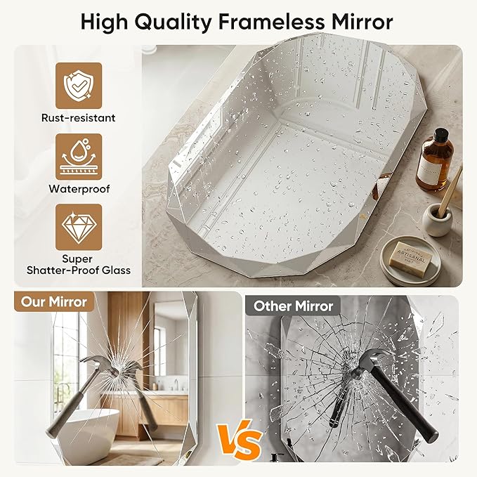 Suidia Bathroom Mirror, 24"x 36" Wall Mirror, Frameless Bathroom Mirror with Beveled Edge for Bedroom, Living Room, Entryway, Hallway, Oval Shape