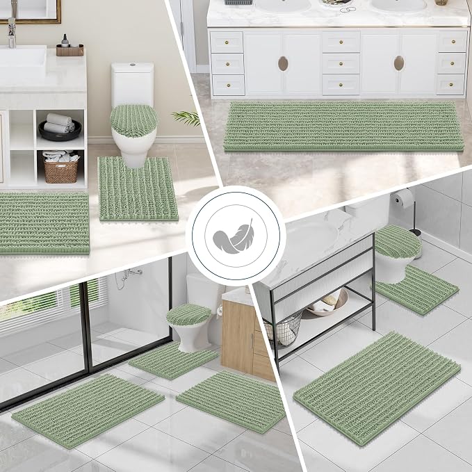 Smiry Bathroom Toilet Rugs U Shaped 20X20, Chenille Bath mats for Toilet | Sage Green Extra Soft Absorbent Non Slip Rubber Backing Contour Bath Rugs for Toilet, Machine Washable Contoured Bath Mats