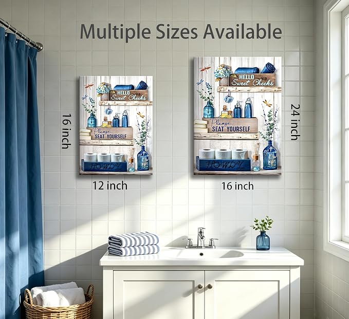 XcwDt is Hello Sweet Cheeks Blue Bathroom Canvas Wall Art,Eucalyptus Dragonflies Wall Decor,Rustic Farmhouse Signs Painting Print,for Toilet Restroom Laundry Rooms Decoration 12 X 16 In