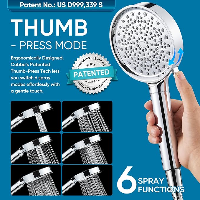 Cobbe Filtered Shower Head with Handheld, Water Softener for Hard Water | High Pressure 6 Spray Mode Shower Head with Filters - Remove Chlorine and Harmful Substances - Reduces Dry Itchy Skin, Chrome