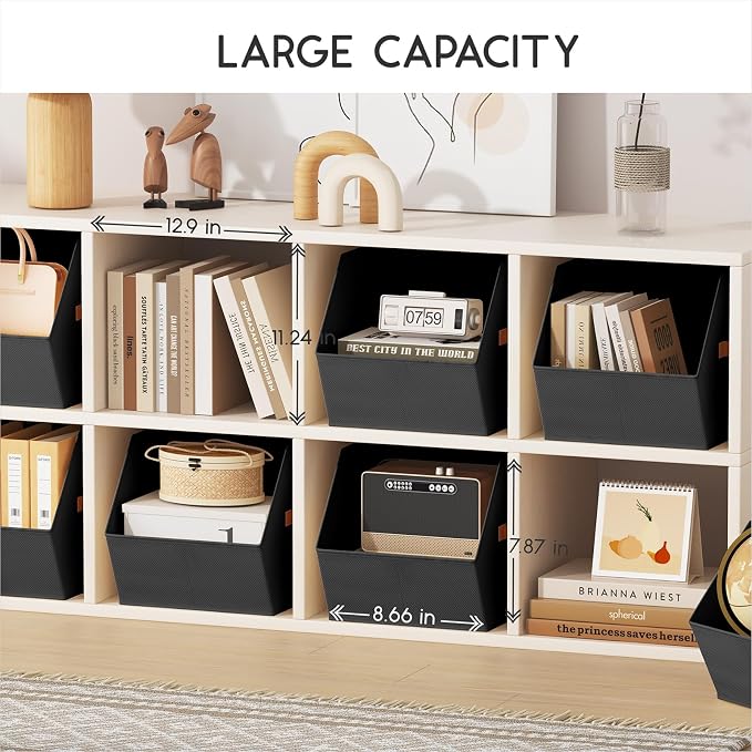 Large Closet Storage Cubes - Closet Storage Bins with Dual Handles for Clothes, Towels, Toys, Shelf Organizer Bins for Bedroom, Nursery, Shelves, Small Spaces, Black, 6 Pack