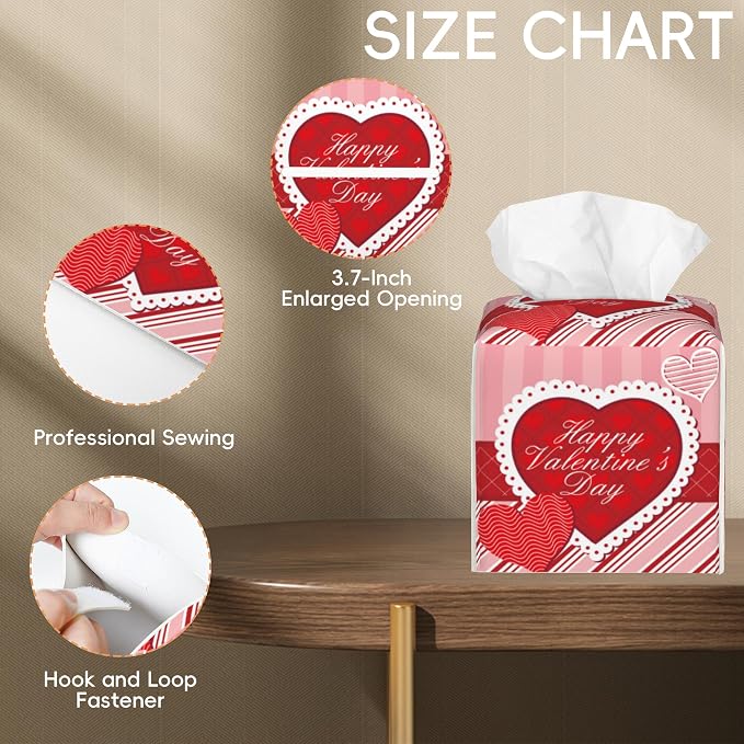 Tissue Box Cover Leather Tissue Box Holder Cube Tissue Case Cover Facial Paper Organizer Dispenser for Bathroom, Vanity Countertop, Office Desk (Red Heart)