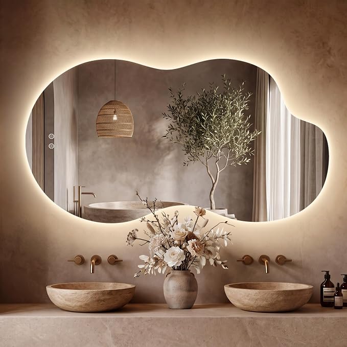 60''x36'' Lighted Mirrors for Bathroom Wall Backlit, Cloud LED Bathroom Mirror Frameless with Lights Anti Fog, Dimmable, 3 Colors,Tempered Glass, Shatter-Proof