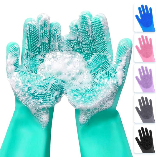 ALPENKOK Silicone Dishwashing Gloves with Scrubber – Non-Slip Silicone Gloves for Washing Dishes | Household Use